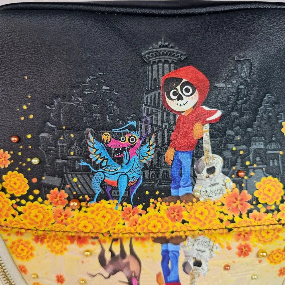 Loungefly Pixar Coco Marigold Floral Mini Backpack Cream Black Disney Bag